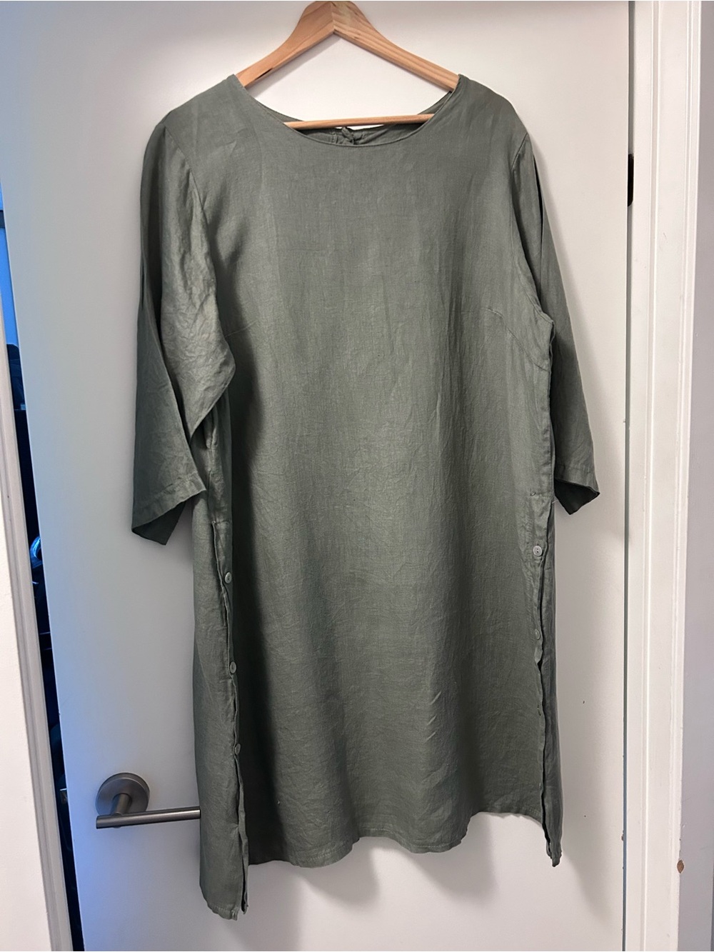 Olive Green Linen Button-Side Tunic/Dress